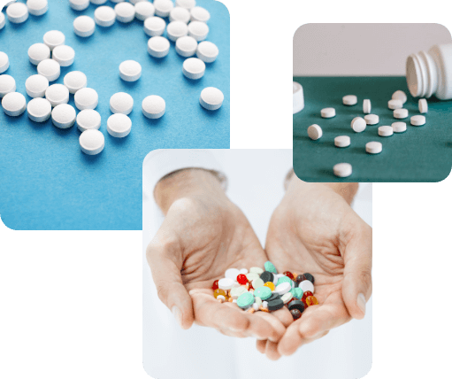 Selection of supplement forms including capsules, tablets, and softgels, highlighting Biowell Labs' expertise in contract manufacturing, private labelling, and packaging of powder, gummies, and oral liquid supplements